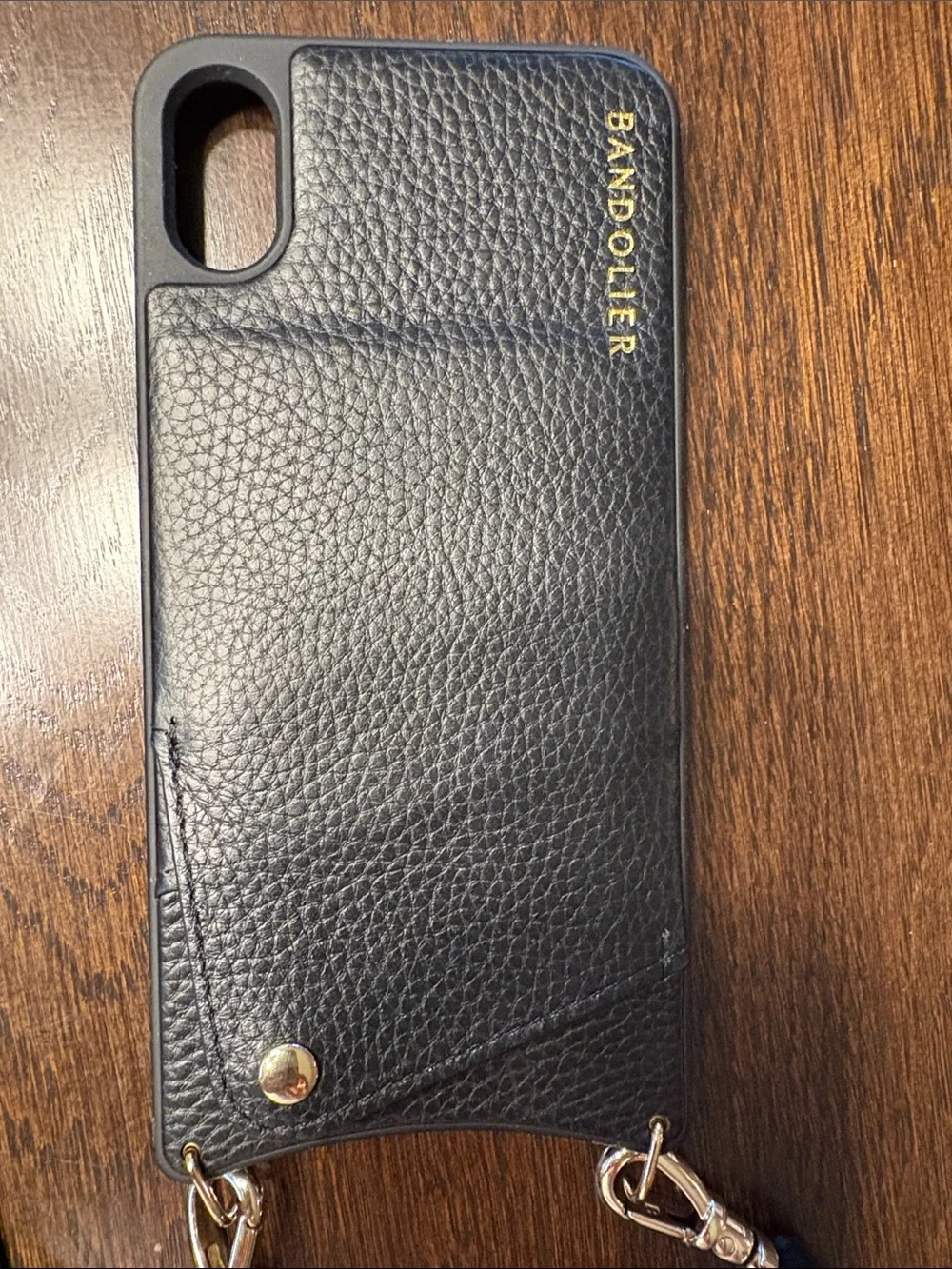 Bandolier Black Pebbled Leather Crossbody Case with Gold Accents iPhone XS Max